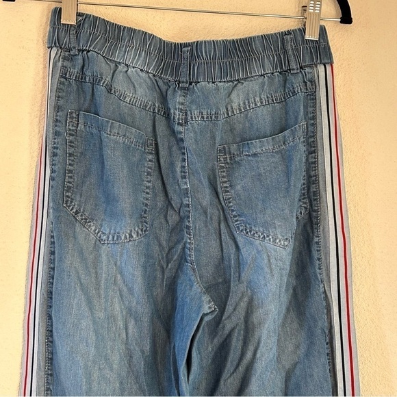 Coeur De Vague Blue Chambray Side Stripe Wide Leg Pants Women Medium - Picture 4 of 8